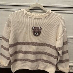next oversized Cream Striped Knit Sweater with Brown Bear Patch